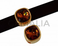 Zamak/SWAROVSKI slider. Square. 13x13mm. Gold. Smoked Topaz. Inn.10x2.5mm