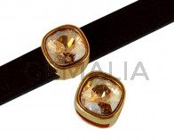 Zamak/SWAROVSKI slider. Square. 13x13mm. Gold. Golden Shadow. Inn.10x2.5mm