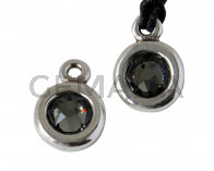 Zamak/SWAROVSKI Pendant. 17x11mm Coin. Silver-Black Diamond. Inn.2mm