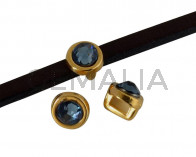 SWAROVSKI and Zamak Slider. 6x4mm coin. Gold-Denim Blue. Inn.3x2mm