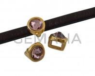 SWAROVSKI and Zamak Slider. 6x4mm coin. Gold-AntiquePink. Inn.3x2mm