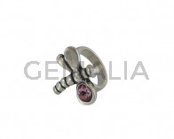 SWAROVSKI and Zamak Dragonfly ring. 25x28mm. Silver-AntiquePink. Inn.3mm 