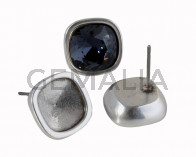 Zamak earring. 13x13mm. No stone. For Swarovski 4470-10mm. Silver