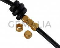 Metal bead Brass slider cube 4x4mm. Gold. Inn.2.8mm