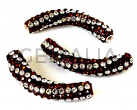Resin/Metal/Rhinestone. Tube. 56x11mm.  Brown-crystal. Inn.2.2mm.