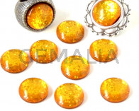 Resin. Cabochon. 12mm.  Glittering yellow. Best Quality.