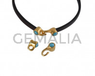 SWAROVSKI and metal clasp 11x4.5mm with end cap coin. Gold-Azure Blue. Inn.3x2mm