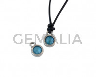 Swarovski and metal pendant coin 6.5x6.5mm. Silver-Azure Blue. Inn1.8mm