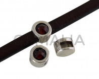 SWAROVSKI and Zamak Slider. 8mm coin. Silver-Burgundy. Inn.5x2mm