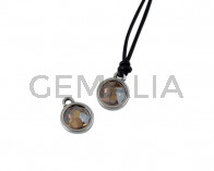 Swarovski and metal pendant coin 9x5x9.5mm. Silver-Golden Shadow. Inn1.8mm