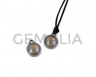 Swarovski and metal pendant coin 9x5x9.5mm. Silver-Golden Shadow Pearl. Inn1.8mm