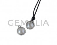 Swarovski and metal pendant coin 9x5x9.5mm. Silver-Cream Pearl. Inn1.8mm