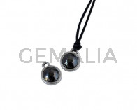 Swarovski and metal pendant coin 9x5x9.5mm. Silver-Jet Hematite Pearl. Inn1.8mm