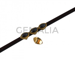 Swarovski and Zamak leaf slider 8x5mm. Gold-Jet Hematite Pearl. Inn. 3x2mm.