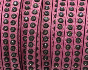 Flat Leather cord with strass. 6.5x3mm. Pink-crystal strass. Best Quality.