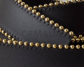 Flat Leather cord with chain. 24mm. Dark brown-gold. Best Quality.