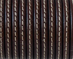 Flat Stitched leather cord. 5x1.5mm. Dark brown. Best Quality