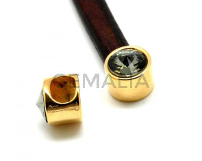 Zamak/Swarovski.Ending for Regaliz.Coin.Gold-Black Diamond.Inn.10x6mm.