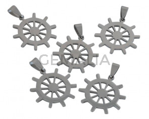 Stainless steel 304. Pendant. Wheel and anchor. 27mm.Silver.Inn.3x5mm.