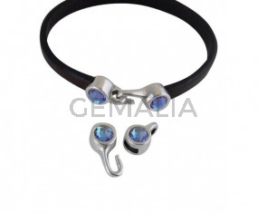 SWAROVSKI clasp with end cap. 2 pieces set 6x15mm-6x11mm. Silver-Burgundy Delite. Inn.5x2mm