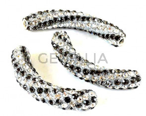Resin/Metal/Rhinestone. Tube. 56x11mm.  Grey-crystal. Inn.2.2mm.