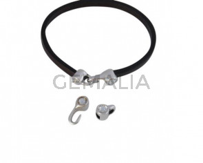 SWAROVSKI clasp with end cap. 2 pieces set 6x15mm-6x11mm. Silver-Crystal. Inn.5x2mm
