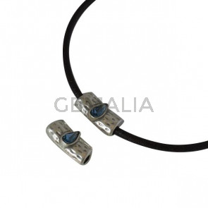 SWAROVSKI and metal slider 24x12x8,5mm. Silver-Denim Blue. Inn.4mm