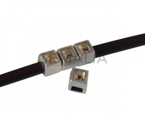 SWAROVSKI and metal slider square 5x5mm. Silver-Golden Shadow. Int.3x2mm
