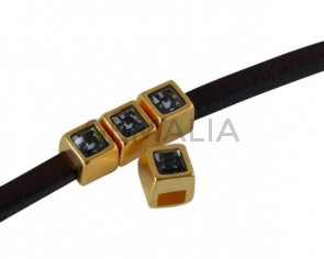 SWAROVSKI and metal slider square 5x5mm. Gold-Silver night. Int.3x2mm